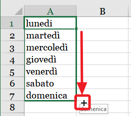 riempimento dei giorni della settimana