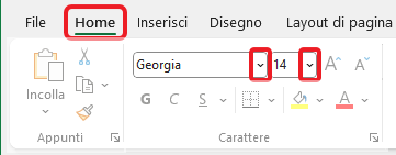 regolare carattere e dimensione