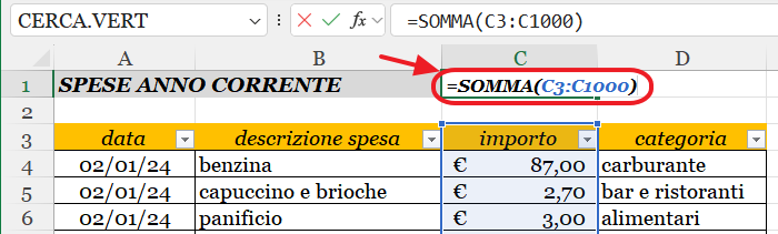 funzione SOMMA