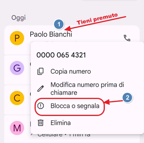 Bloccare un numero