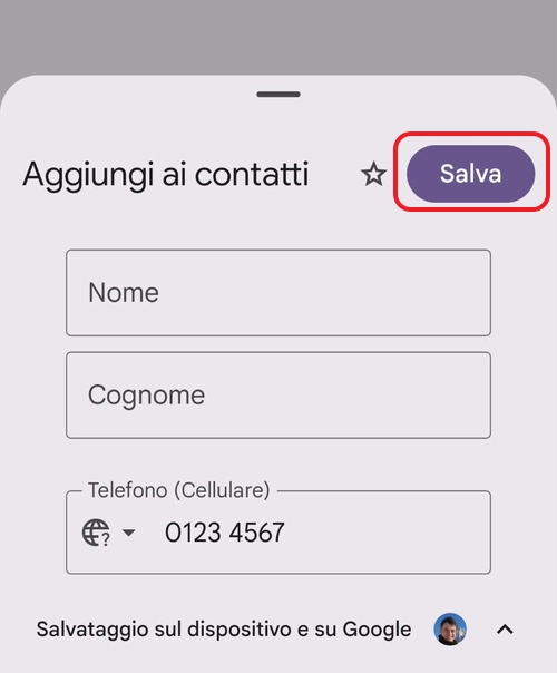 Salvataggio contatto