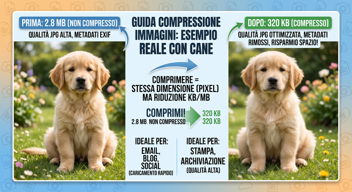 confronto peso prima e dopo compressione 2,8 MB vs 320 KB