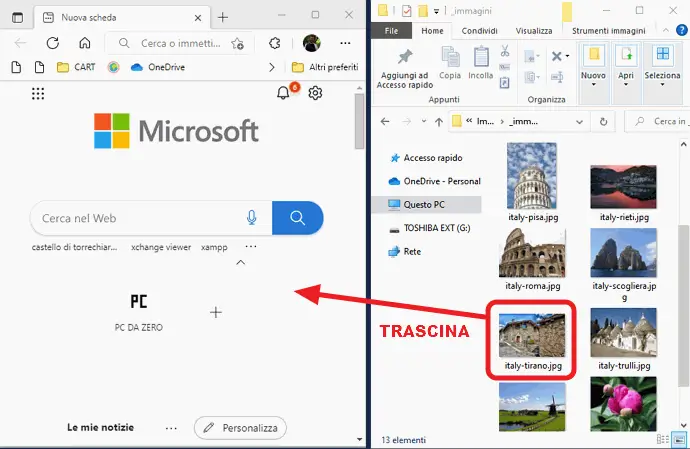 trascina l'immagine in Edge