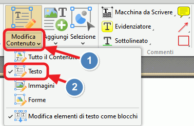 modiica testo