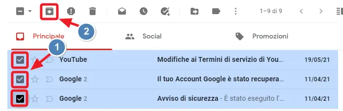 seleziona e archivia