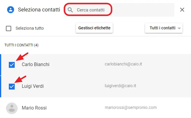 selezione dei contatti