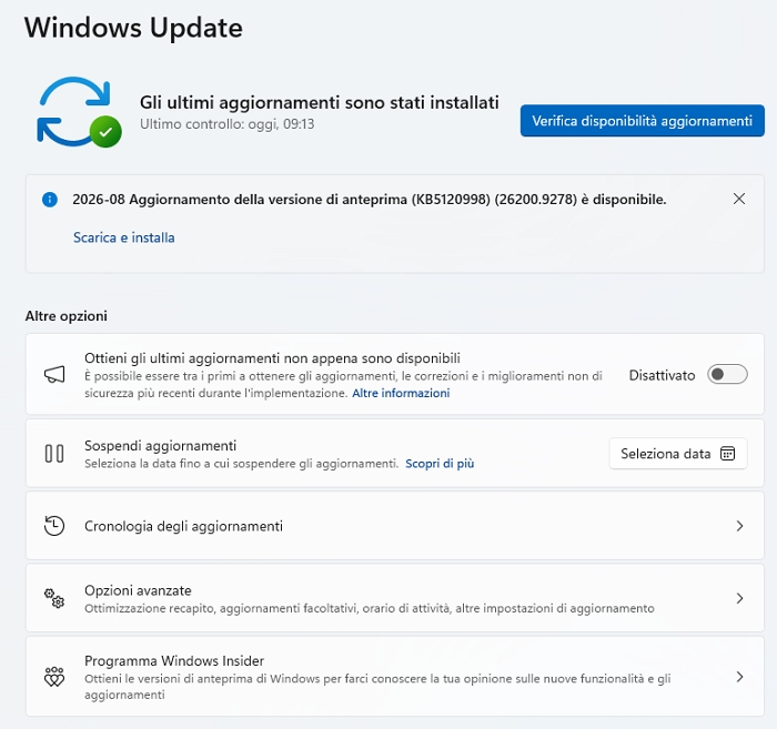 Windows 11 - Windows Update: verifica disponibilità aggiornamenti