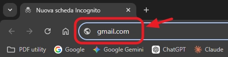 Barra degli indirizzi in incognito