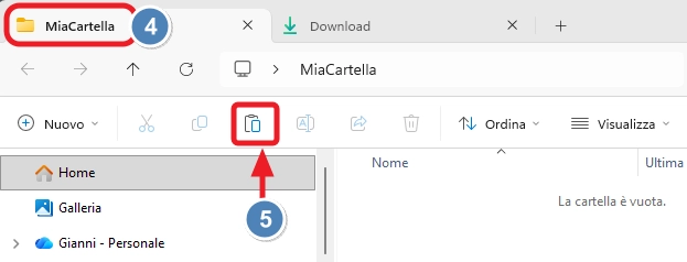 incollare su altra cartella