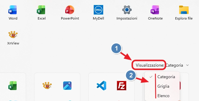 Scegli la modalità di visualizzazione