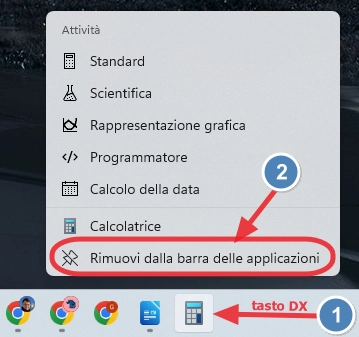 Rimuovi dalla barra delle applicazioni