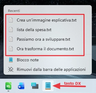 Lista dei file recenti